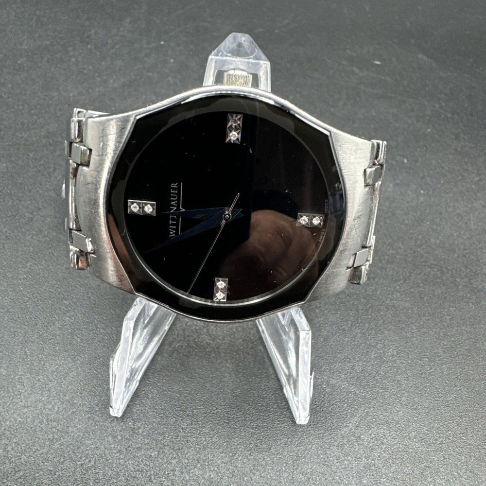 Men’s Wittnauer Montserrat Watch 10d02 Swiss Black Diamond Dial Smooth Bezel
